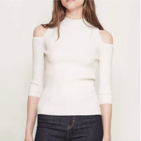 Maje, NWT Manu cut out white ribbed cold shoulder Knit Top_M - Picture 1 of 12
